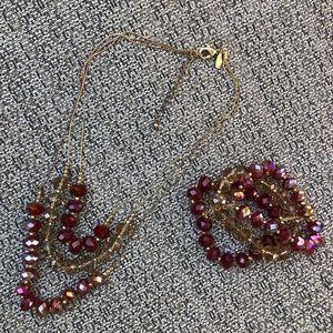 Ruby and amber beaded necklace and bracelet set